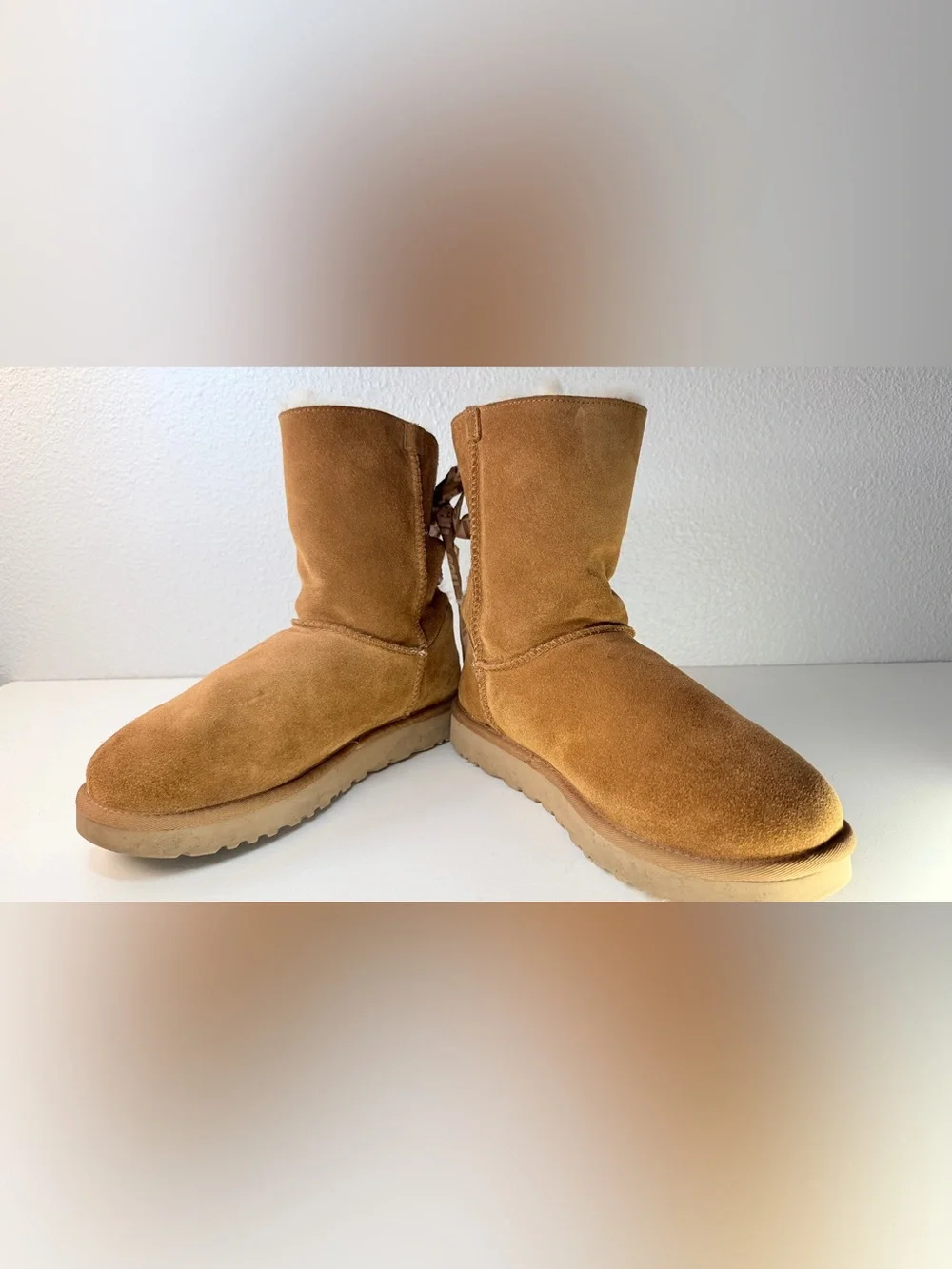 UGG Bailey Bow II Chestnut Sheepskin Suede Boots Womens 11